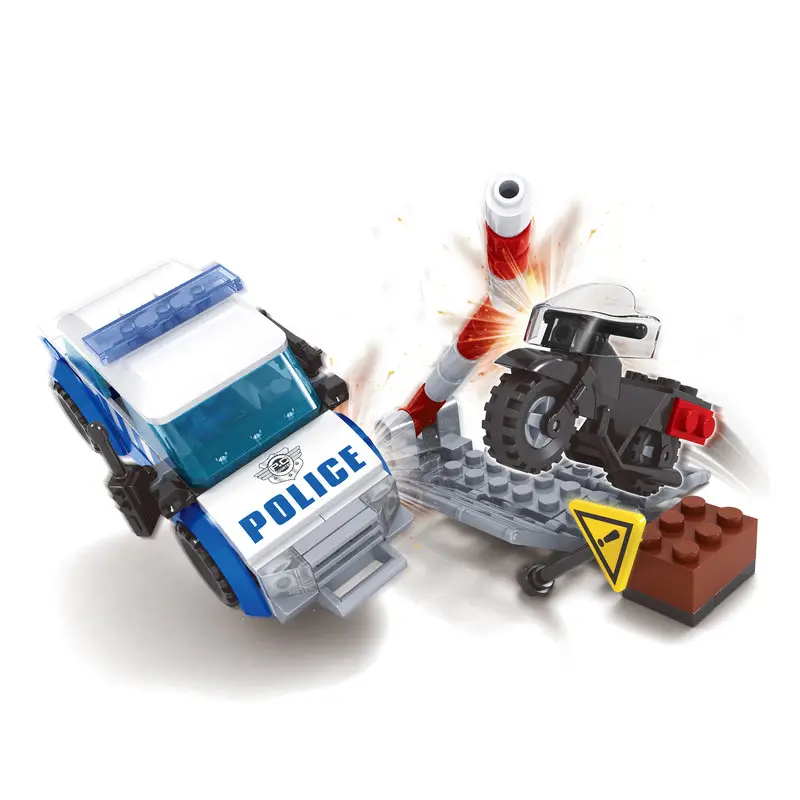 Plástico reciclado cidade polícia justiça patrulha bloco de construção carro brinquedo crianças jogo haste brinquedos educativos tijolo para meninos