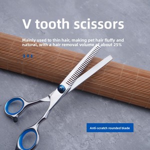 Juego de Tijeras de Peluquería para Mascotas con Punta Redonda de Seguridad, Tijeras Curvas para Cortar y Entresacar el Pelo de <span class=keywords><strong>Perros</strong></span> y Gatos, Color Azul - Product Image 3