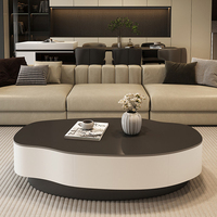 Table basse irrégulière moderne de style italien pour salon de luxe, pieds en bois massif, plateau en pierre naturelle travertin, design haut de gamme avec rangement