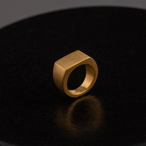 yunnique Men's Geometric Gold Plated Square Wide <b>Ring</b> Frosted <b>Titanium</b> Steel Bold Minimalist Design Gift Jewelry - Product Image 2
