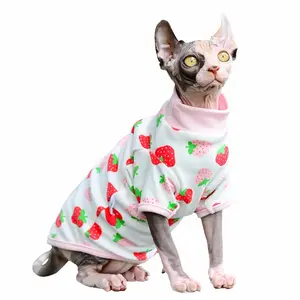 Suéter con estampado de fresa Sphynx para mascotas, ropa de invierno para gatos, sin pelo, canadiense, cachorros pequeños