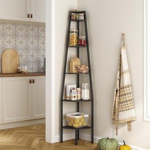 Estante Esquinero Industrial de 5 Niveles, Estante Esquinero Rústico Tipo <span class=keywords><strong>Escalera</strong></span> para Espacios Pequeños, Dormitorio, Sala de Estar, Oficina en Casa, Cocina - Product Image 1