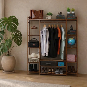 Modern Wood Standing <b>Wardrobe</b> Rack <b>With</b> Five Layers Multifunctional <b>Storage</b> For Clothing <b>Shoes</b> And Accessories - Product Image 1
