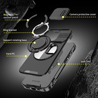 Étui de téléphone avec support rotatif antichoc imperméable à l'eau de conception robuste avec protection de l'appareil photo coulissante magnétique avec porte-cartes