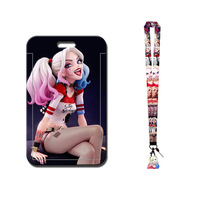 Porte-cartes en plastique mignon style Instagram, motif dessin animé, avec cordon de cou, pour carte de bus, carte repas étudiant et porte-clés, avec Harley Quinn