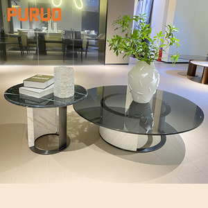 Mesa Auxiliar de Estilo Europeo para Apartamento, Muebles para el Hogar, Mesa de Centro Redonda de Vidrio Templado y Acero Inoxidable - Product Image 1