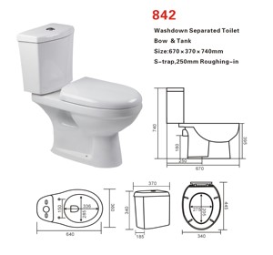 Inodoro y Lavabo de Cerámica Blanca de Dos Piezas con Doble Descarga, Montado en el Suelo, para Uso en Baños y Hoteles - Product Image 2