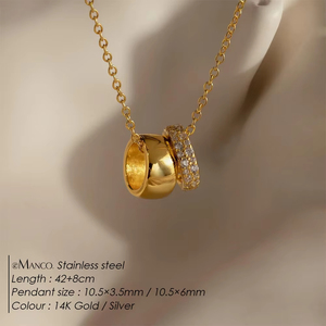 Collar Elegante de Acero Inoxidable Chapado en Oro de 14K de Dos Tonos <span class=keywords><strong>con</strong></span> Colgante en Forma de Anillo y <span class=keywords><strong>Cadena</strong></span> de Eslabones <span class=keywords><strong>con</strong></span> Circonitas Cúbicas para Mujer, Ideal para Regalo - Product Image 2