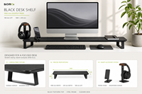 Support d'écran de bureau noir personnalisé en bois texturé pour ordinateur portable