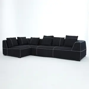中国供应商豪华现代模块化组合天鹅绒布艺沙发定制设计黑色沙发客厅皇家3座沙发