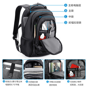 Kingsons <b>Backpack</b> Black Large Capacity <b>Waterproof</b> Laptop Bag Business Travel Commuting Unisex Solid Color Detachable Straps - Product Image 4