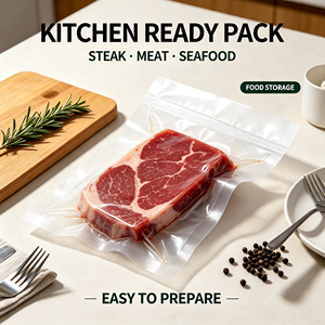 Sacs sous vide de qualité alimentaire, pochettes à trois soudures latérales en LDPE pour steak, emballage alimentaire jetable thermoscellable - Product Image 6