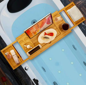 Table plateau de bain en bambou, table caddie de <span class=keywords><strong>baignoire</strong></span> avec support de téléphone livre vin, plateau de <span class=keywords><strong>baignoire</strong></span> extensible avec 2 plateaux coulissants - Product Image 4