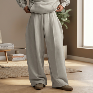 Pantalones Deportivos Y33 de Diseño, Cintura Alta, 520GSM, Tejido Orgánico, Ecológicos, Holgados, Oversize, Color Taupe Ahumado, Pierna Ancha, Plisados y Arrugados - Product Image 2