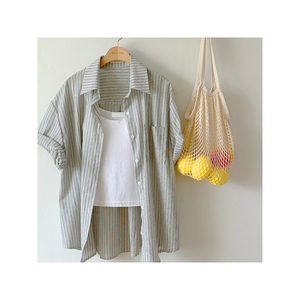 เสื้อเชิ้ตลายทางออกแบบได้เองสำหรับทุกเพศเสื้อเชิ้ตโอเวอร์ไซส์จากเกาหลีฤดูร้อน - Product Image 6
