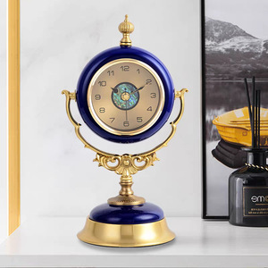 European Style Desktop <b>Clock</b> Blue Circular Quartz <b>Table</b> <b>Clock</b> Living Room Decor Silent Ornament - Product Image 1