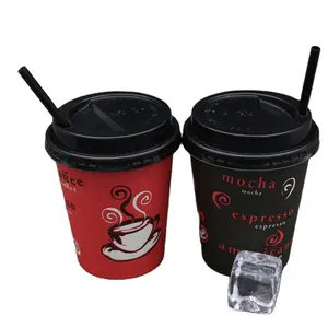 Yüksek kaliteli tek kullanımlık kahve kupaları 8oz logo baskılı kağıt sıcak kahve kapaklı bardak