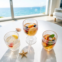 Verre à eau transparent gaufré, verre à boire motif poisson tropical, gobelets à vin sur pied pressés à la machine pour mariages à la plage
