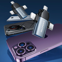SAMZHE Adaptor OTG 3-in-1 dari Aluminium Alloy USB2.0 Tipe-C/USB-A/L Male ke USB-A Female untuk iPhone iPad Android PC Laptop