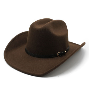 Chapeaux <span class=keywords><strong>de</strong></span> cowboy en feutre noir <span class=keywords><strong>de</strong></span> décoration occidentale à la mode <span class=keywords><strong>de</strong></span> haute qualité en gros Chapeau <span class=keywords><strong>de</strong></span> cowgirl unisexe à boucle <span class=keywords><strong>de</strong></span> ceinture - Product Image 3