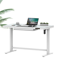 Bureau debout électrique blanc moderne avec plateau en verre, hauteur réglable, ergonomique, bureaux de maison et de bureau avec tiroirs
