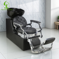 Jincheng Antique Tufté Cuir Noir Inclinable Shampooing Lit Chaise Rétro Barbershop Salon De Coiffure Lavage Évier et Chaise