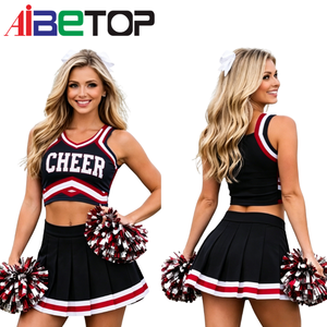 Uniforme Personalizado de Animadoras All Star, Top Corto sin Mangas <span class=keywords><strong>Azul</strong></span> y Rojo con Falda Plisada, <span class=keywords><strong>Disfraz</strong></span> de Animadoras con Pompones - Product Image 2