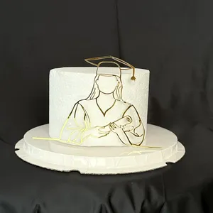Graduierungsdekoration Gold Acryl minimalistische Kunstlinie Acryl Kuchen-Topper Graduierungsfeier Mädchen Jungen Grad Kapuzenkuchen-Topper SQ213
