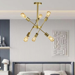 Lustre suspendu moderne en laiton, style nordique simple, 6 lumières, avec moteur de ventilateur, pour salle à manger, type Sputnik - Product Image 4