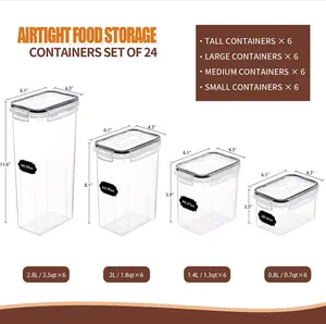 2023 Set di contenitori per alimenti a tenuta d'aria in PP di vendita caldo Set da 24 pezzi scatola portaoggetti da cucina in plastica con coperchio ermetico per cereali