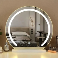 Coiffeuse de bureau pour la maison, style luxe léger, miroir intelligent rotatif avec éclairage, miroir de maquillage LED semi-circulaire populaire