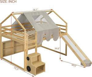 Planken Ladder & Tent-Kinderen Full Size Hoogslaper Met Huisvormig Frame En Glijbaan Voor Een Leuke Ruimte - Product Image 6