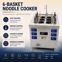 Cuiseur à nouilles commercial à induction 6 paniers 8KW en acier inoxydable, machine à cuire les pâtes et le ramen, équipement de cuisine autonome