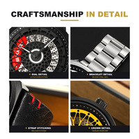 SKMEI 2356 Herrenuhren 3ATM Wasserdicht Luxus Rotierende Quarz-Armbanduhr mit Eigenem Logo Herren Raduhren 3D Sport Felgen-Design