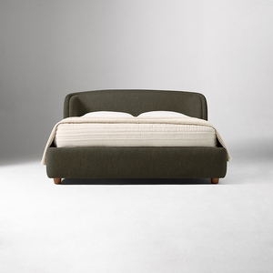 <span class=keywords><strong>Lit</strong></span> minimaliste avec tête de <span class=keywords><strong>lit</strong></span> incurvée, capitonné en tissu <span class=keywords><strong>vert</strong></span> olive, taille King, avec pieds en bois de noyer, pour usage hôtelier - Product Image 1