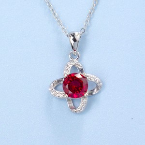 925 Sterling Silver Lab Grown <b>Ruby</b> <b>Necklace</b> - Product Image 2