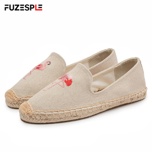 Mocassins pour femmes avec broderie de flamants roses, semelle en jute tissée antidérapante, <span class=keywords><strong>chaussures</strong></span> confortables pour la plage, espadrilles plates - Product Image 1