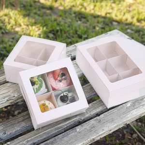 Boîte alimentaire portable en carton rigide, recyclable et réutilisable, avec poignée, 4/6 trous, couleur personnalisée, pour cupcakes, gâteaux et emballages de boulangerie - Product Image 1