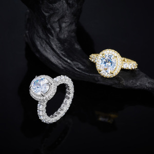 Luxury Women's Yellow <b>Gold</b> Moissanite Engagement <b>Ring</b> Round Brilliant Cut Pave Setting Prong Mounting <b>Cocktail</b> Style - Product Image 5