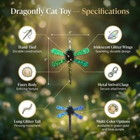 Tête de rechange pour baguette interactive pour chat, motif plume de libellule irisée, ailes translucides scintillantes, corps noir duveteux, queue dorée, avec attache