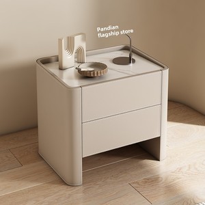 Sillín minimalista italiano, mesita de noche de madera maciza de cuero, mesitas de noche, caja de almacenamiento de lujo, entrega <span class=keywords><strong>completa</strong></span> para maestro - Product Image 4