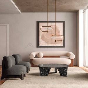 Sofá de tela curvo de estilo nórdico con estructura de madera maciza para espacios pequeños en la sala de estar. - Product Image 2