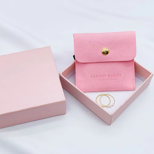 Juego de Bolsa y Caja de Joyería de Gamuza Rosa Personalizada, Bolsa de Joyería con Soporte para Pendientes, Bolsa de Joyería con Botón - Product Image 3