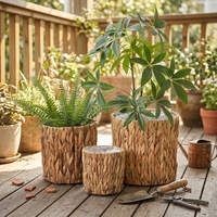 Vase de sol en pierre Art Déco rond fait main en fibres végétales, transparent et émaillé craquelé, pour décoration extérieure et intérieure