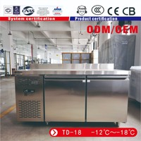 Réfrigérateur et congélateur électriques SURRI pour cuisine commerciale, sous comptoir, à double porte, avec dégivrage automatique, et table de préparation plate