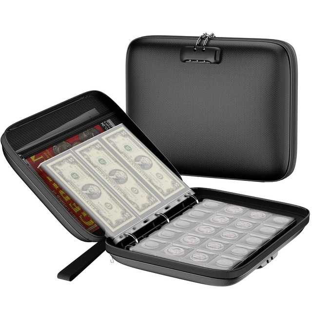 Waterproof Fireproof Coin Medal Cash Collection Holder Album for Displaying Money Currency Storage Case for Collectors