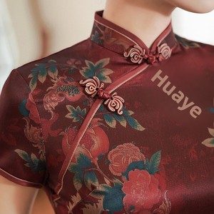 Vestido <span class=keywords><strong>Cheongsam</strong></span> Largo <span class=keywords><strong>de</strong></span> Satén para Mujer, Estilo Retro, Elegante, para Banquetes y Actuaciones, Venta al Por Mayor, Moda Tradicional China, Primavera-Verano - Product Image 5