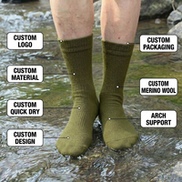 Chaussettes imperméables vert olive mi-mollet, 3 couches respirantes, pour randonnée, trekking, pêche, camping, activités de plein air, logo personnalisé, faible MOQ