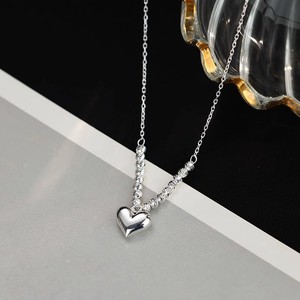 925 Sterling Silver Heart Necklace White Gold Plated Copper Lucky Charm Pendant For Women Gift Minimalist Clavicle Chain - Product Image 2