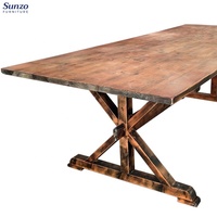 Sunzo Furniture Table en bois massif avec chevalet Table de ferme pour salle à manger, événement et mariage